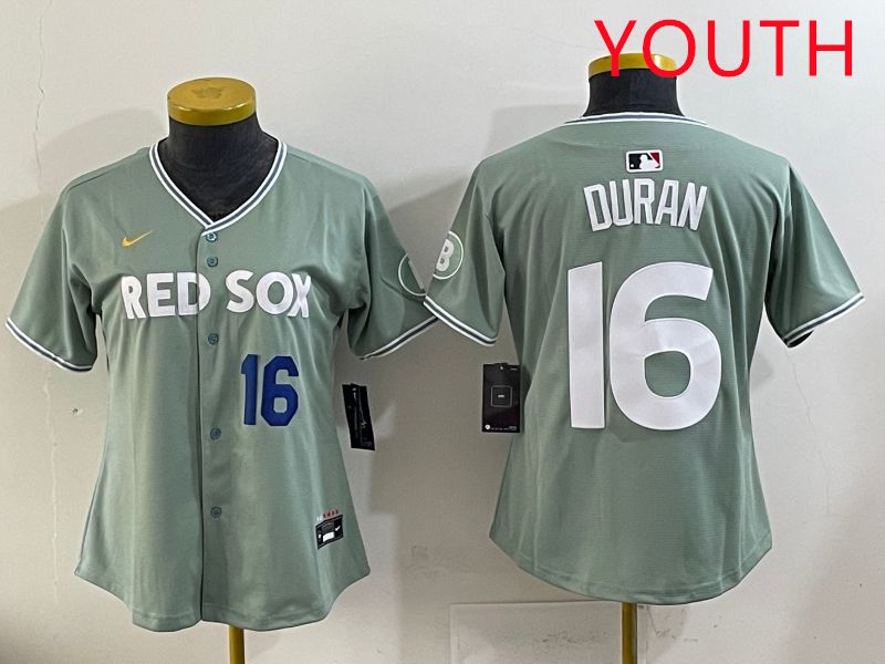 Youth 2025 Boston Red Sox #16 Duran Light Green Joint Name Nike MLB Jersey style 4->youth mlb jersey->Youth Jersey
